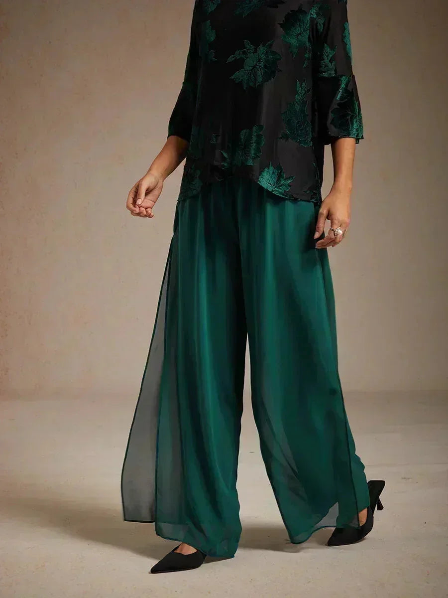 Broek Met Rechte Pijp En Chiffon Split-Overlaag