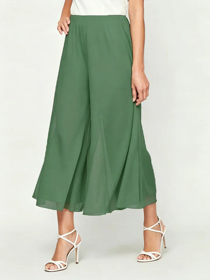 Cropped Broek Met Rechte Pijpen En Chiffon Splitpijp-Overlay