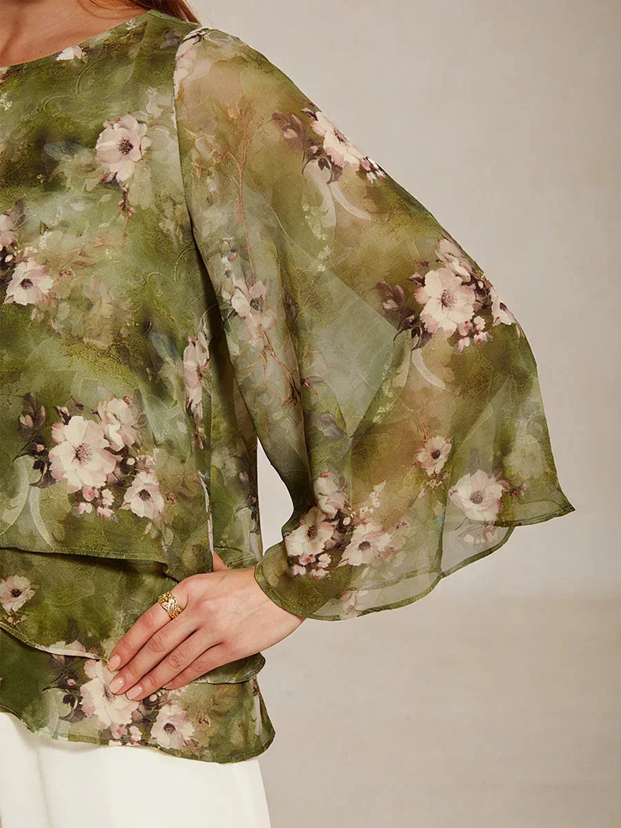Gelaagde Chiffonblouse met Kant en Bloemenprint