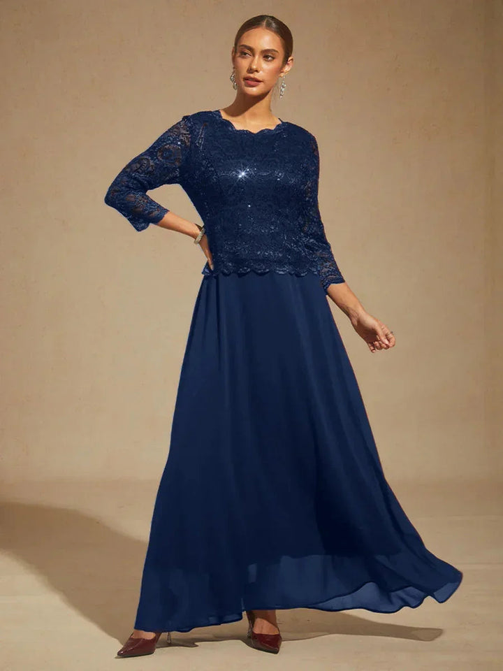 Elegante Kant- en Chiffonjurk tot op de Vloer