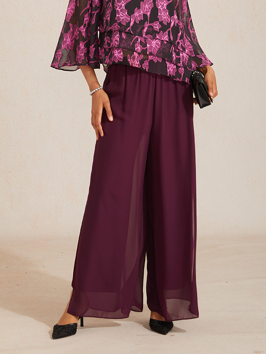 Rechte broek met chiffon split been overlay