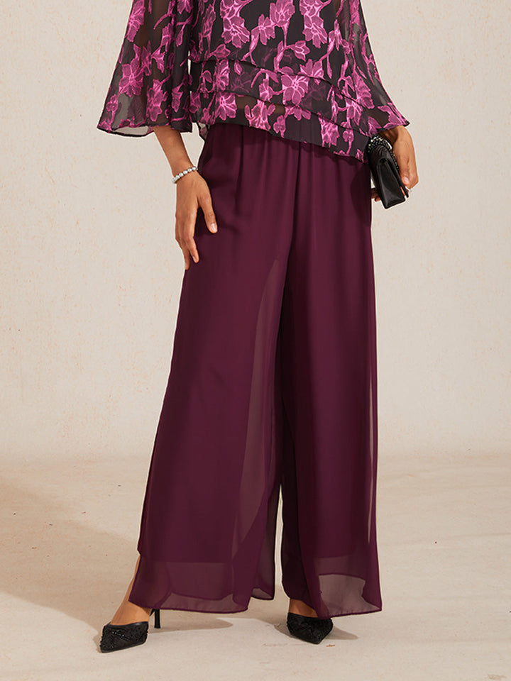 Straight Leg Pant With Chiffon Split Leg Overlay