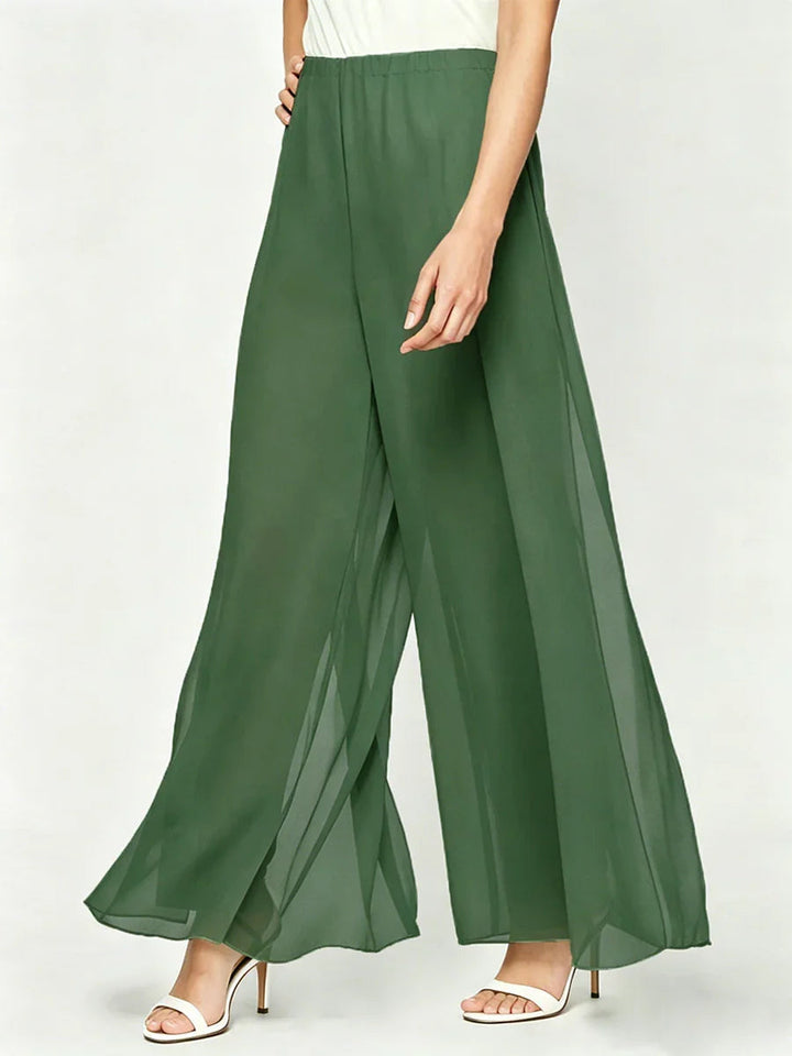 Rechte broek met chiffon split been overlay
