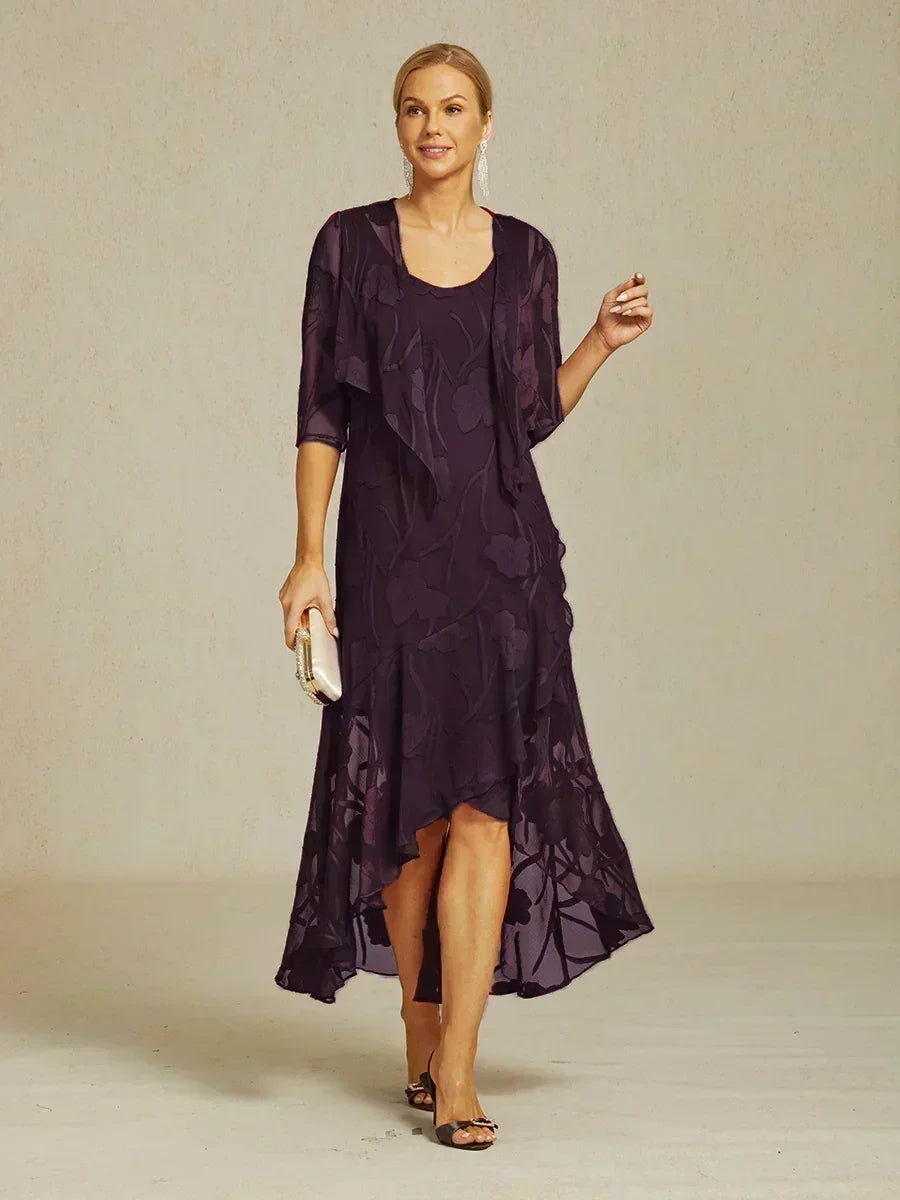 Floral Chiffon Sleeveless Evening Gown with Asymmetrical Hem