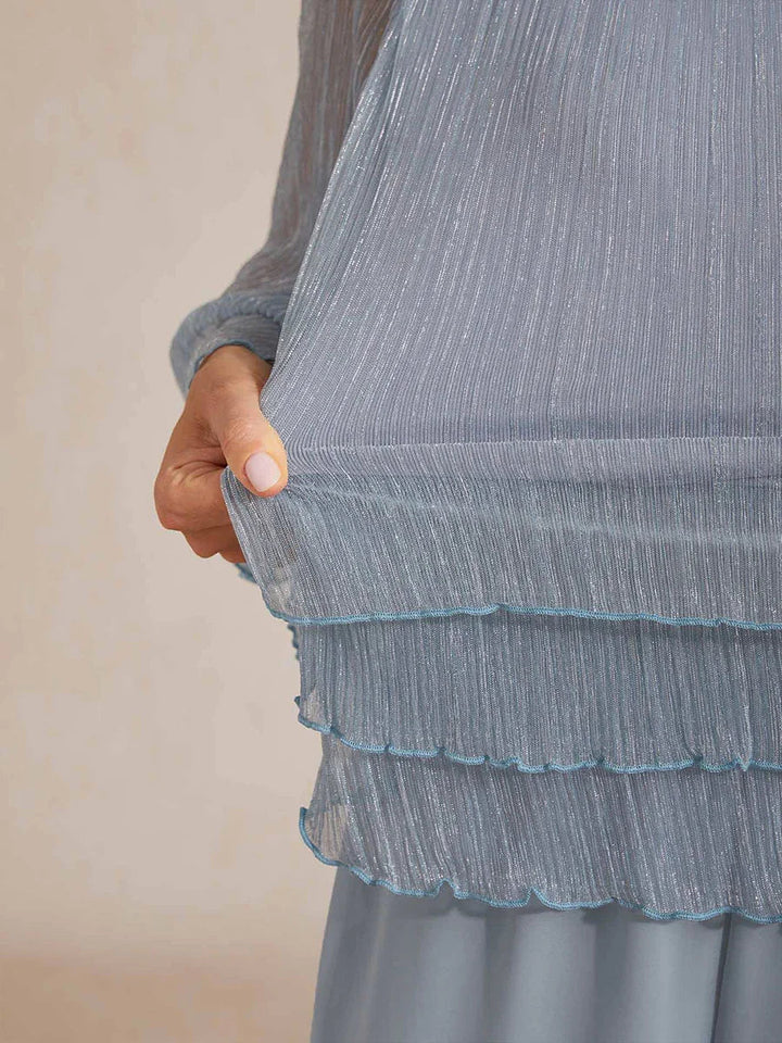 Metallisch Geplooide Chiffon Asymmetrische Gelaagde Blouse
