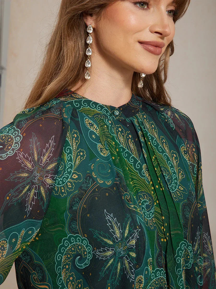 Paisley Chiffon Boerenblouse met Lange Lantaarmouwen