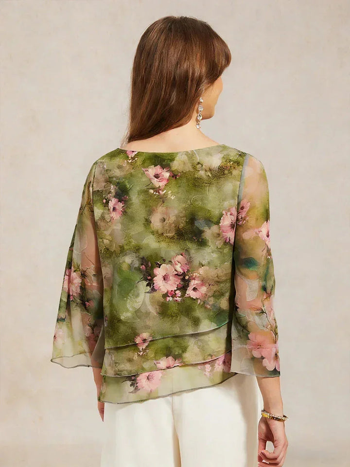 Gelaagde Chiffonblouse met Kant en Bloemenprint