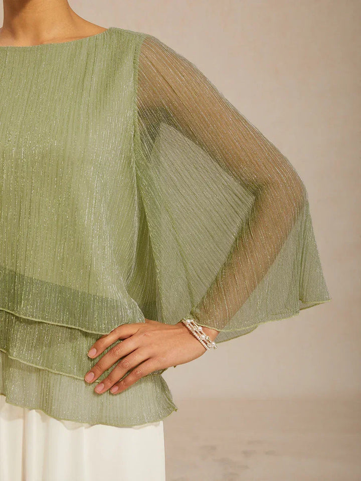 Metallic Chiffonblouse met Geplooide Stof en Asymmetrische Lagen