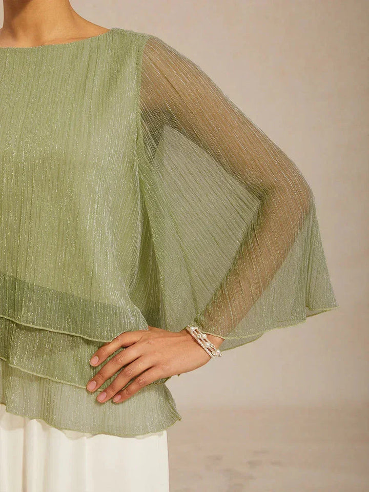 Metallische Geplooide Chiffon Asymmetrische Gelaagde Blouse