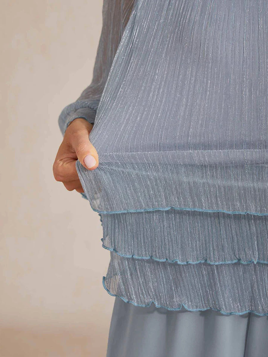 Metallic Chiffonblouse met Geplooide Stof en Asymmetrische Lagen