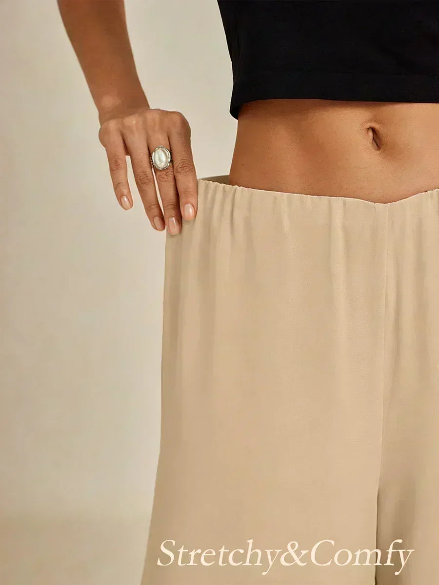 Cropped Broek Met Rechte Pijp En Chiffon Split-Overlay