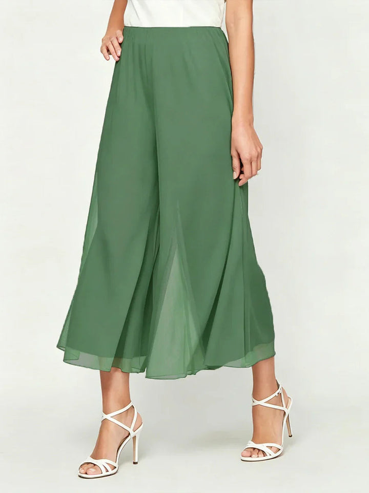 Cropped Broek Met Rechte Pijp En Chiffon Split-Overlay