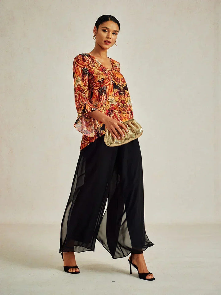 Elegante Boho Chiffon Blouse met Ruches aan de Mouwen
