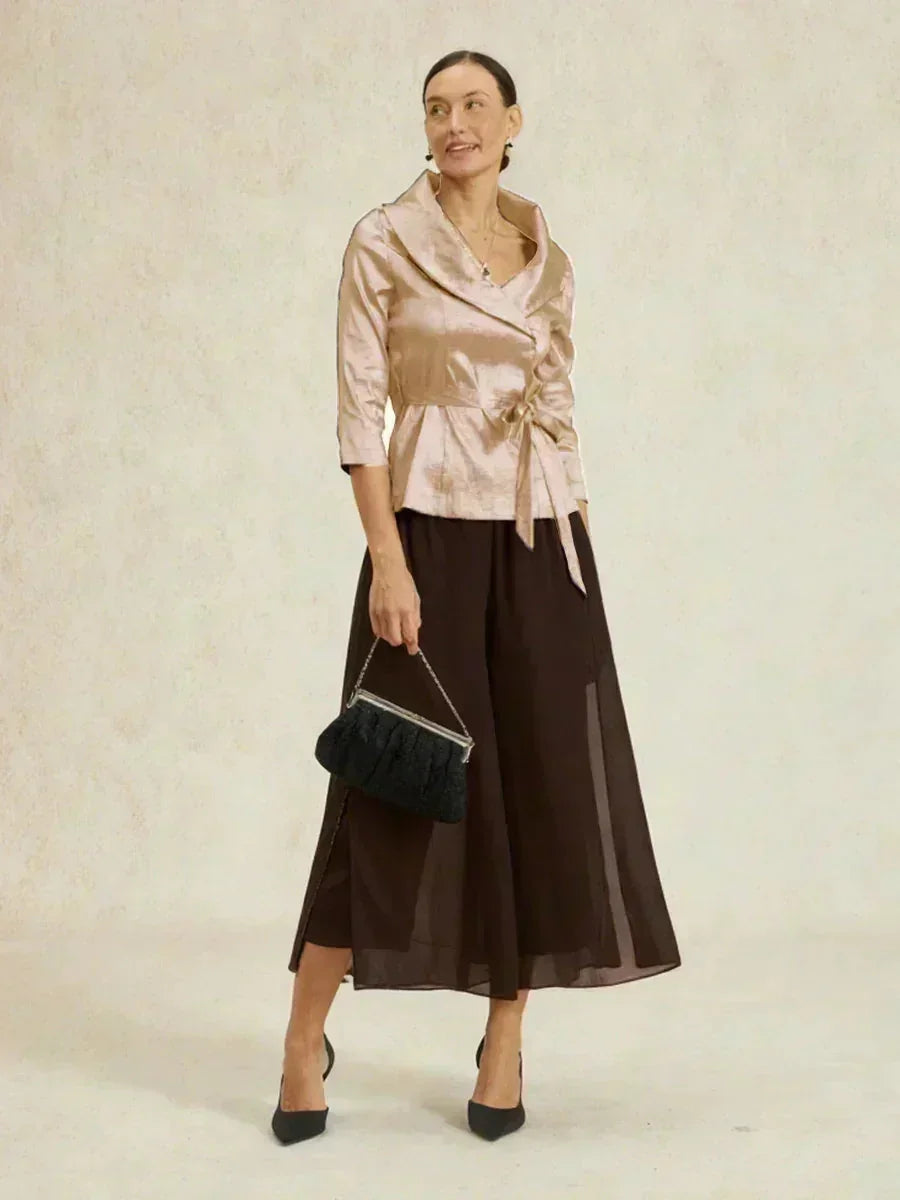 Cropped-lengte Rechte Broek Met Chiffon Split-Overlay