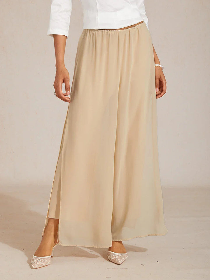 Kanten Broek Met Rechte Pijpen En Chiffon Split-Overlay