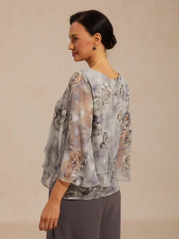 Gelaagde chiffonblouse met kant en bloemenprint