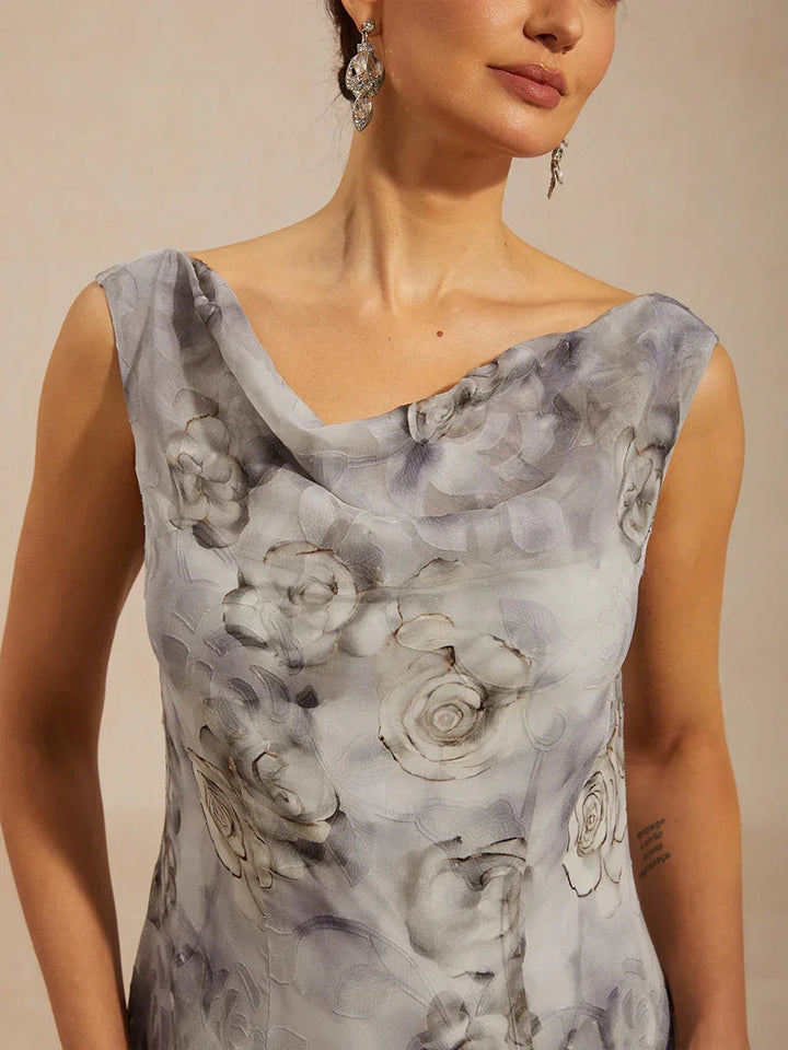 Bloemenprint jurk met col, theelange en volantzoom