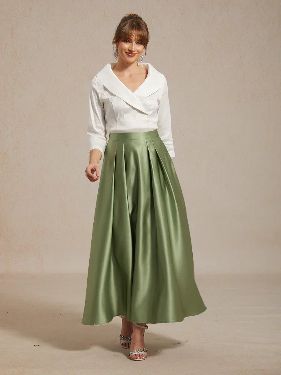3/4 mouw stretch taffeta blouse met ceintuurdetail