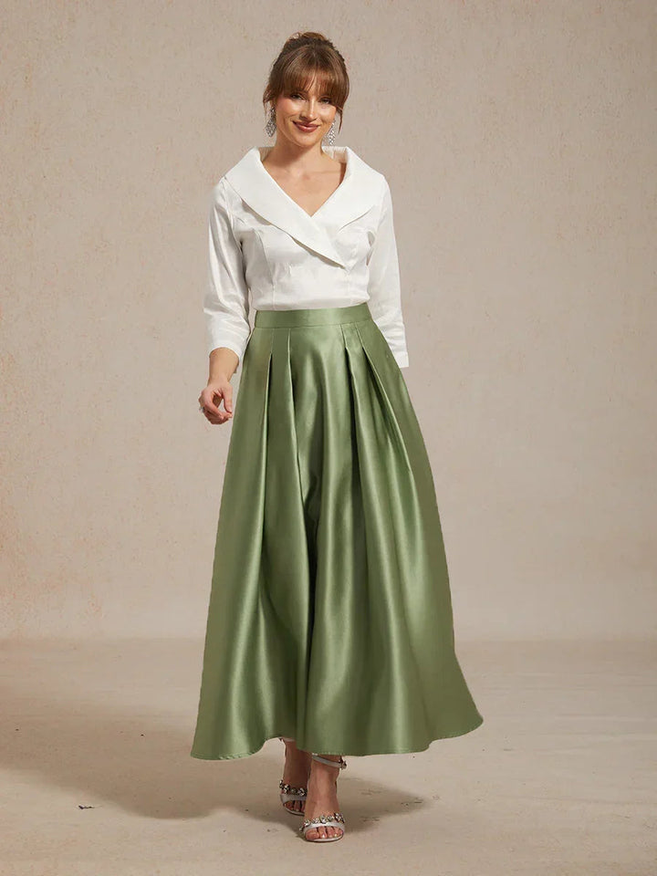 3/4 mouw stretch taffeta blouse met ceintuurdetail