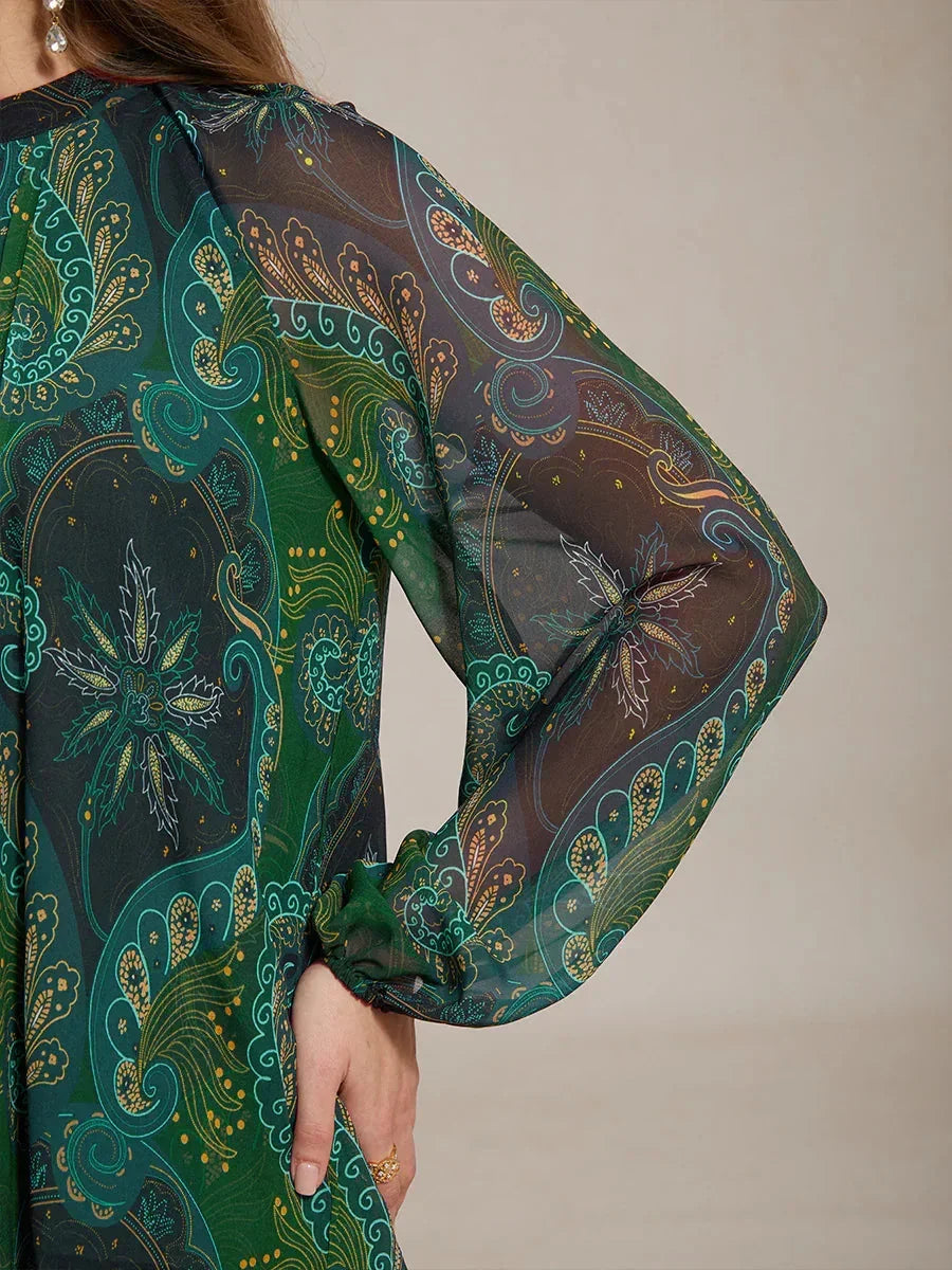 Paisley Chiffon Boerenblouse met Lange Lantaarmouwen