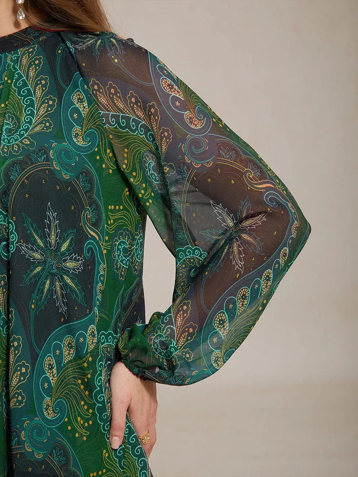 Paisley Chiffon Boerenblouse met Lange Lantaarmouwen