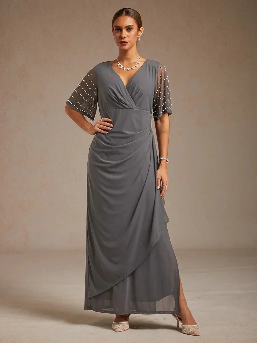Elegante Formele Jurk met Versierde Fladdermouwen