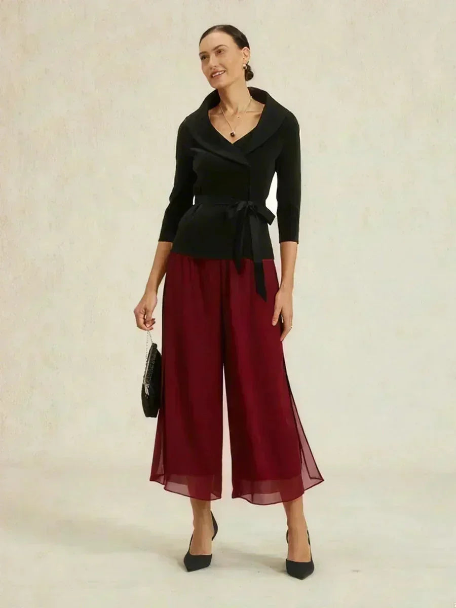 Cropped Broek Met Rechte Pijp En Chiffon Split-Overlay