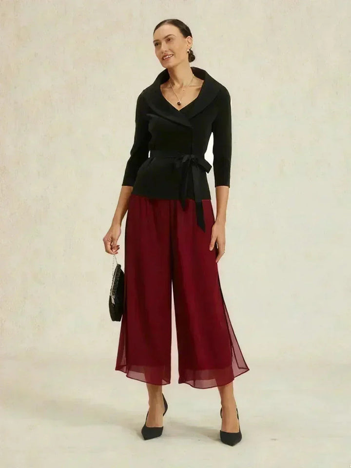 Cropped Broek Met Rechte Pijp En Chiffon Split-Overlay
