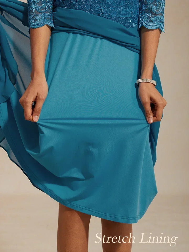 Elegante kanten- en chiffon theelange jurk