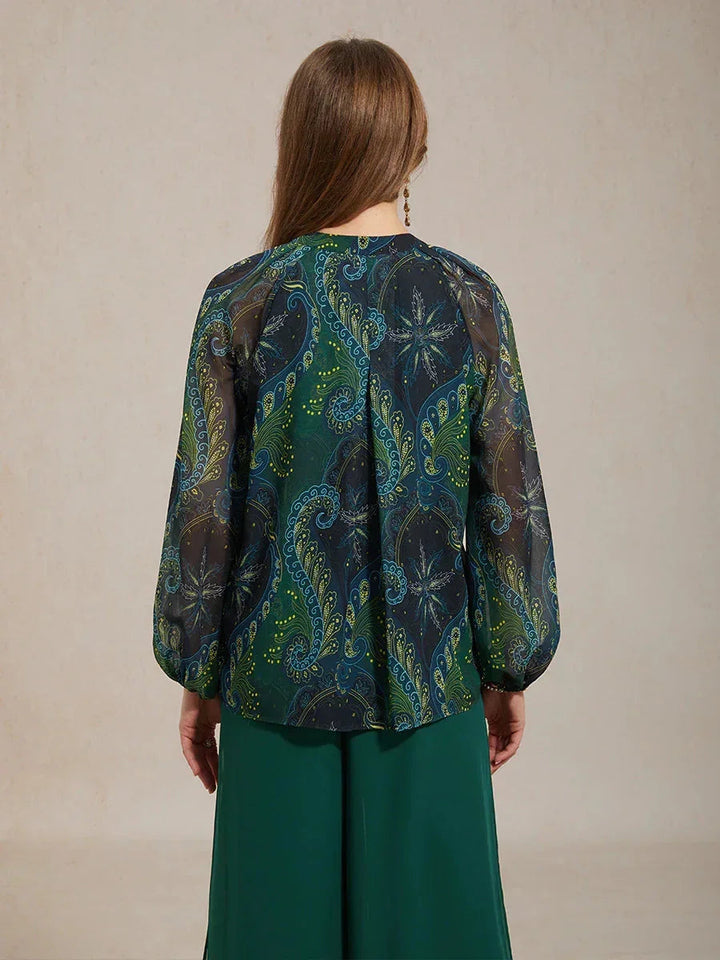 Paisley Chiffon Boerenblouse met Lange Lantaarmouwen
