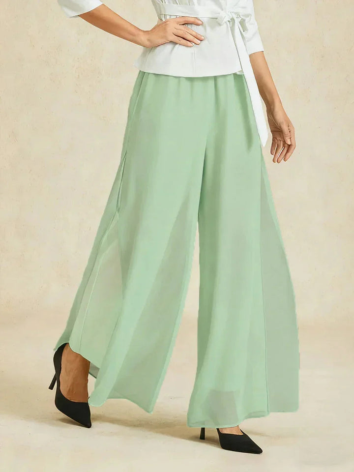 Rechte broek met chiffon split been overlay