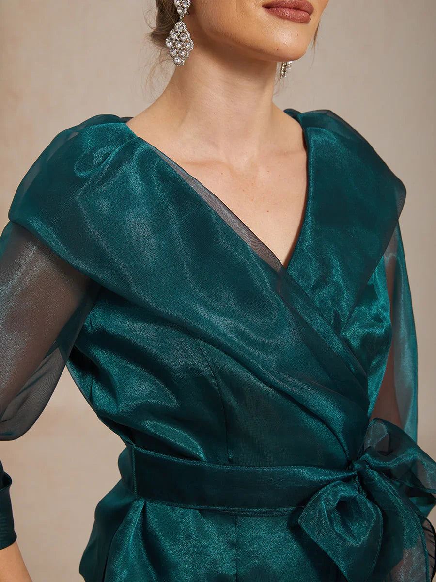 Transparante Organza Blouse met Kraag en Strik
