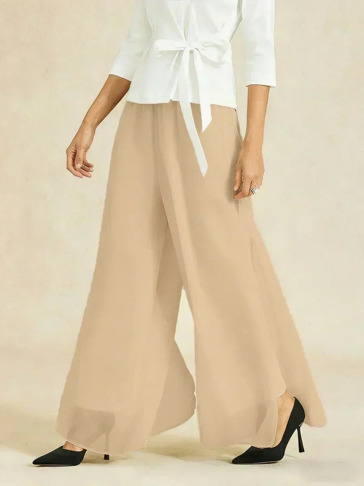 Rechte Broek Met Chiffon-Overlay En Split