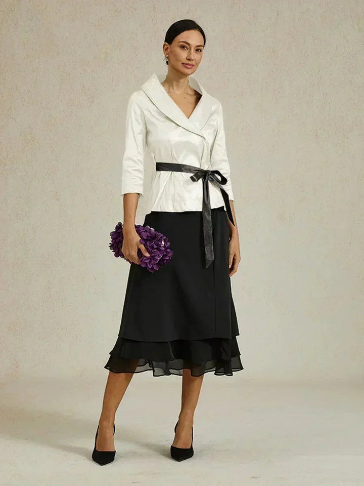 3/4 mouw stretch taffeta blouse met ceintuurdetail