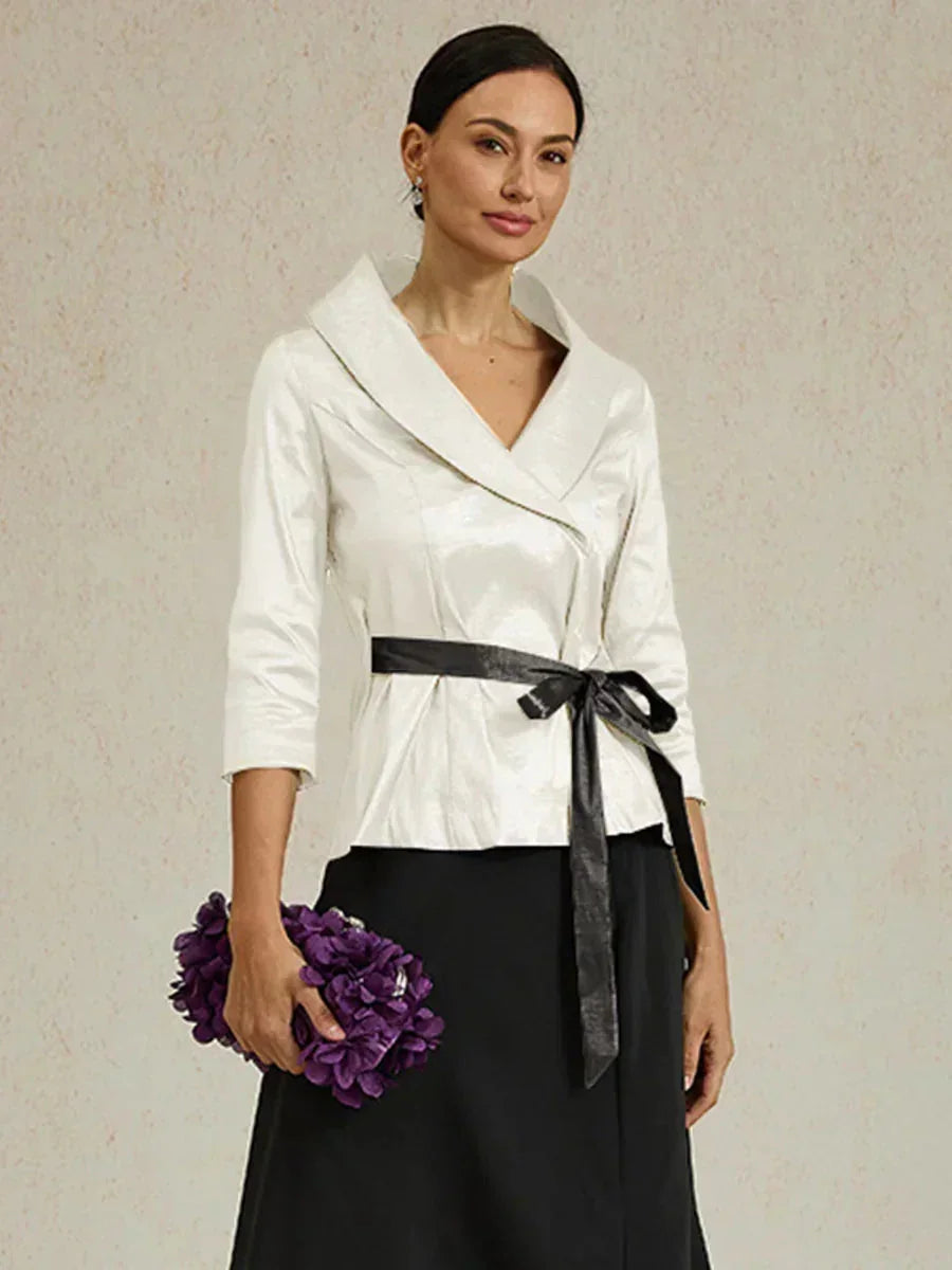 3/4 mouw stretch taffeta blouse met ceintuurdetail
