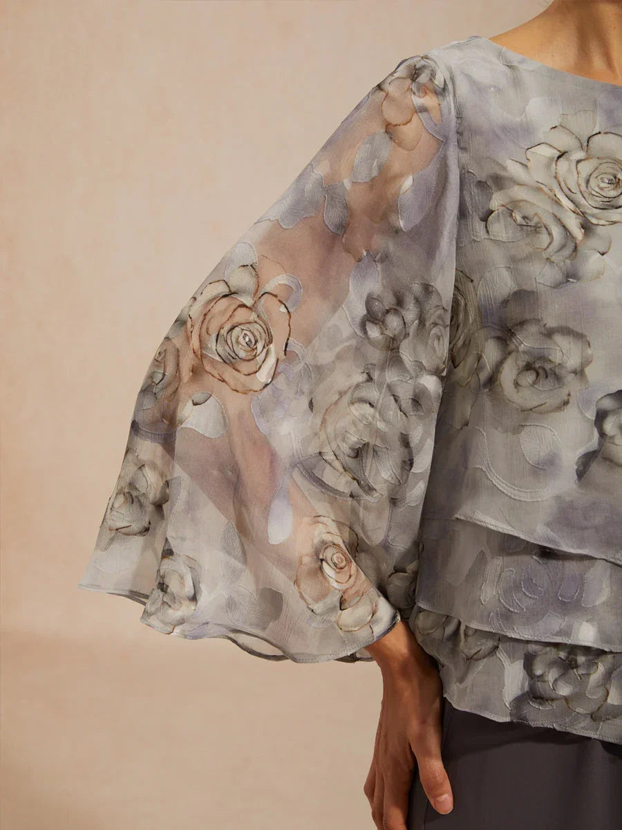Gelaagde Chiffonblouse met Kant en Bloemenprint