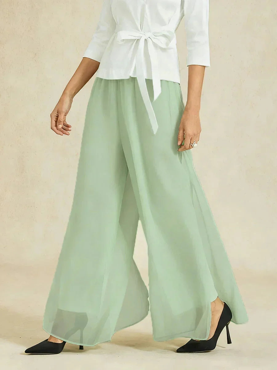 Kanten Broek Met Rechte Pijpen En Chiffon Split-Overlay