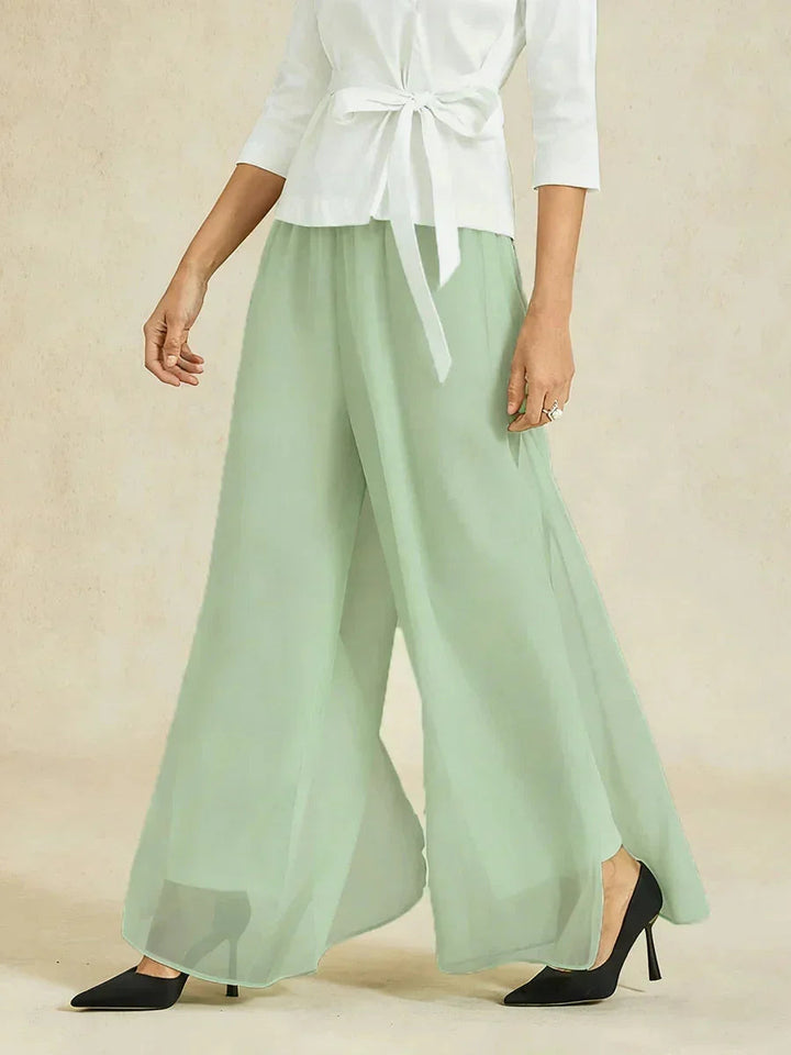 Kanten Broek Met Rechte Pijpen En Chiffon Split-Overlay