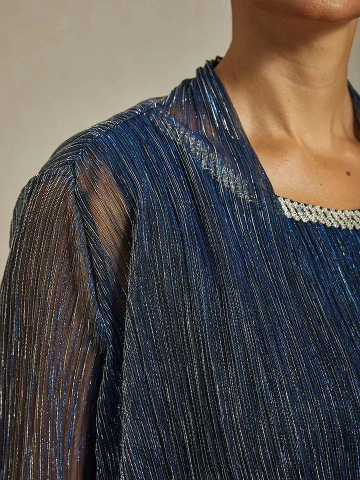Metallic Geplooide Chiffon Lange Jasjejurk