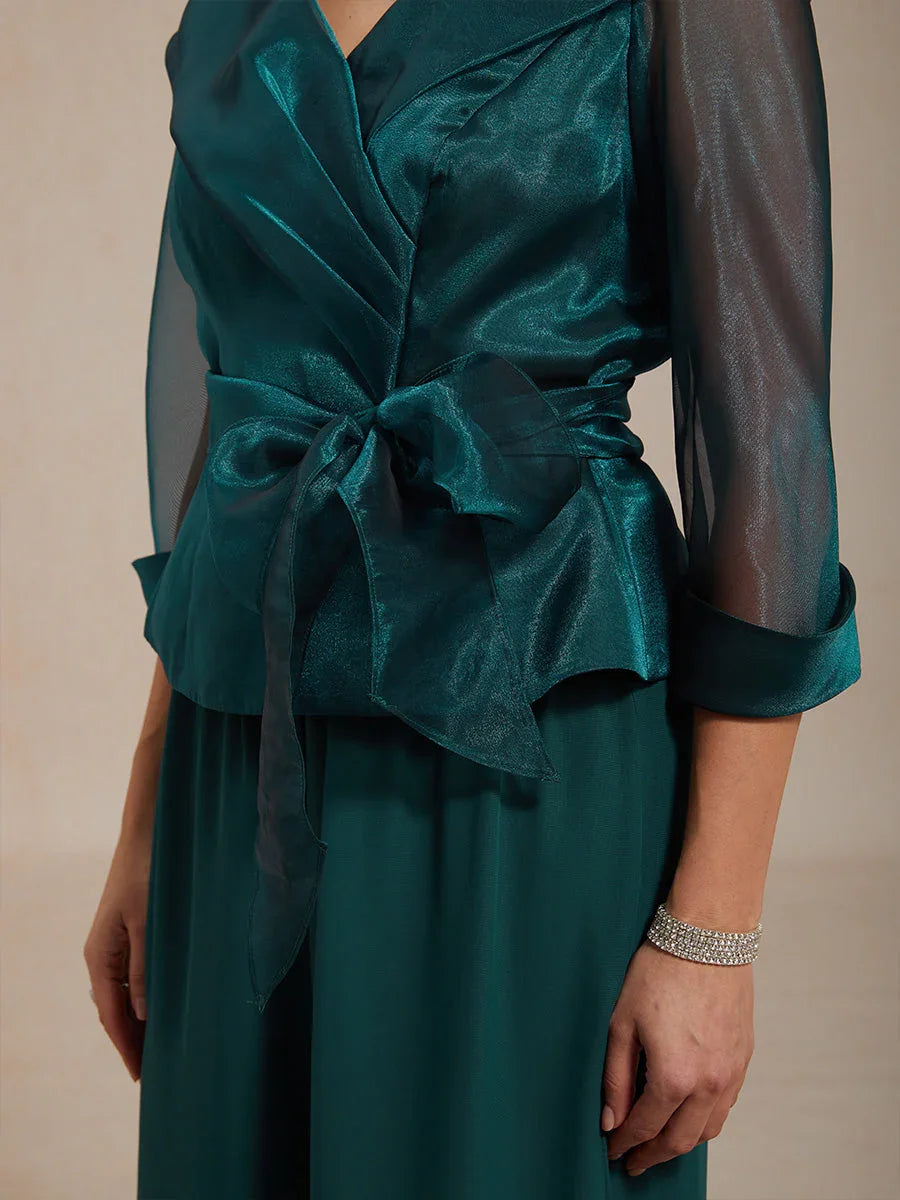 Transparante Organza Blouse met Kraag en Strik