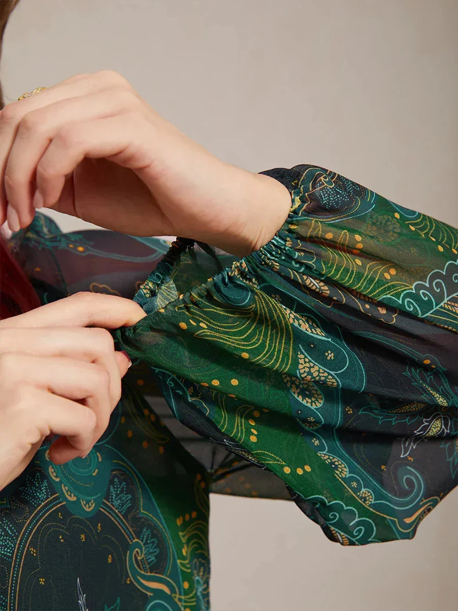 Paisley Chiffon Boerenblouse met Lange Lantaarmouwen