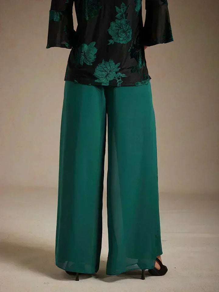 Rechte broek met chiffon split been overlay