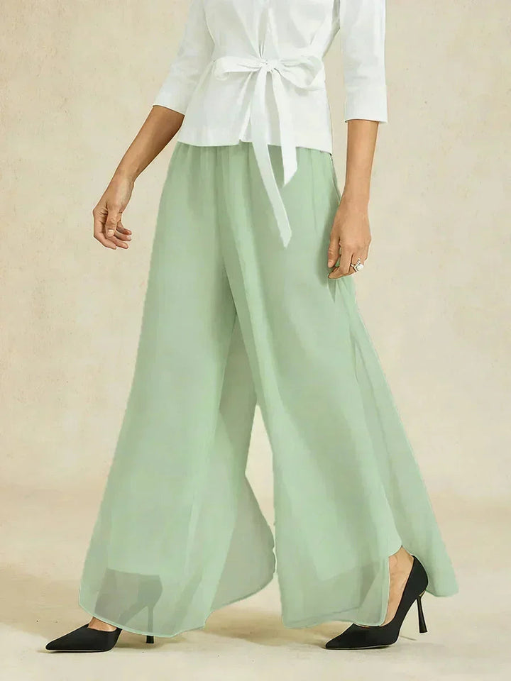 Broek Met Rechte Pijpen En Chiffon Split-Overlay