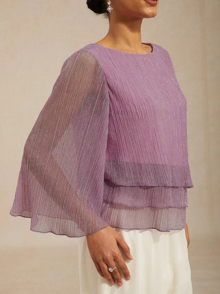 Metallic Geplooide Chiffonblouse met Asymmetrische Lagen