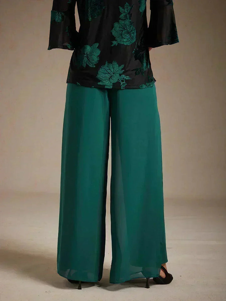Broek Met Rechte Pijpen En Chiffon Split-Overlay