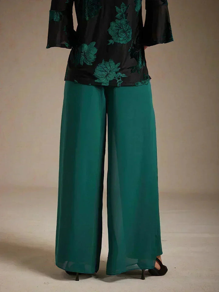 Rechte Broek met Chiffon-Overlay en Gespleten Pijp