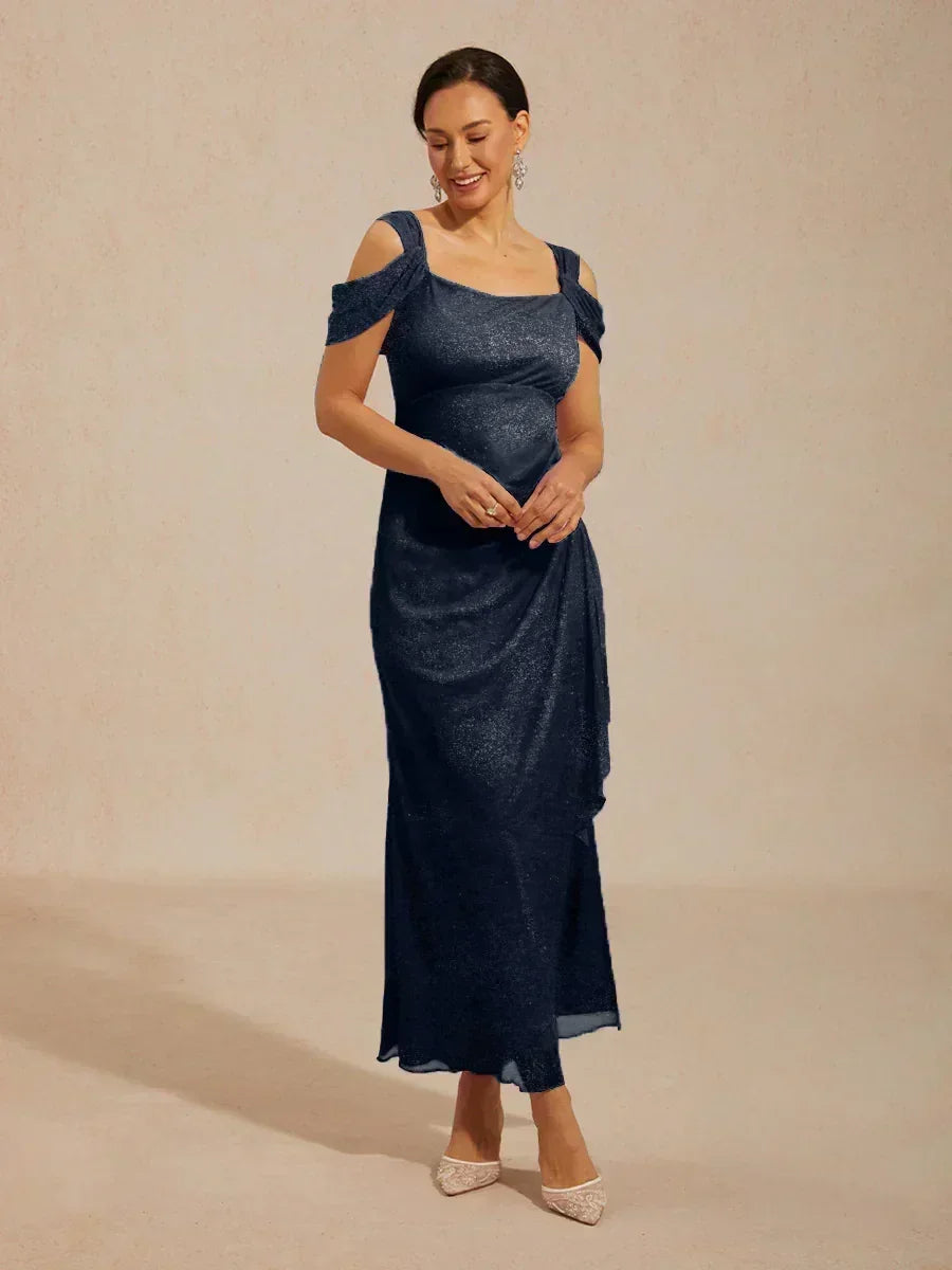 Enkellange Cold-Shoulderjurk van Glittermesh