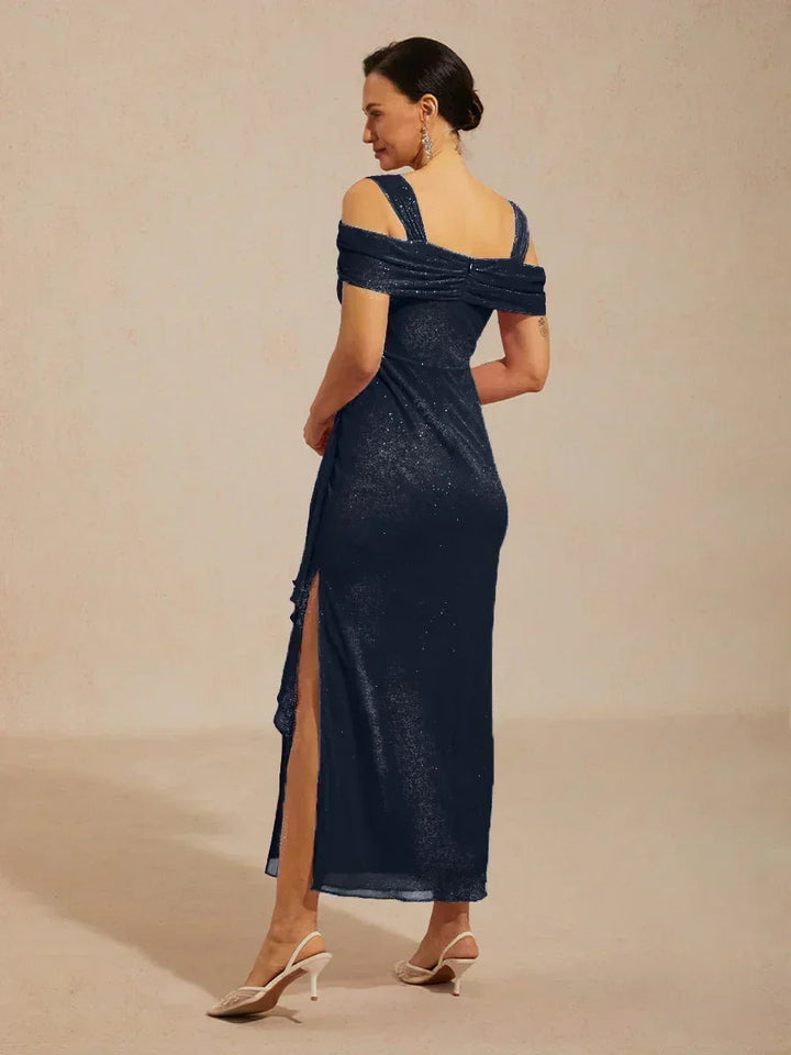 Enkellange Cold-Shoulderjurk van Glittermesh