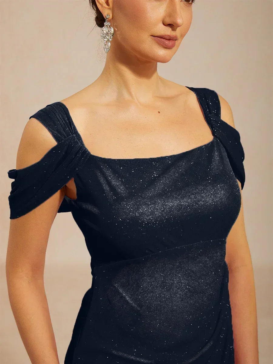 Enkellange Cold-Shoulderjurk van Glittermesh