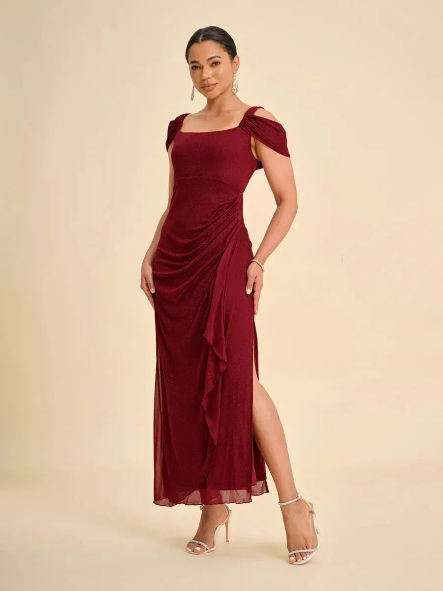 Enkellange Cold-Shoulderjurk van Glittermesh